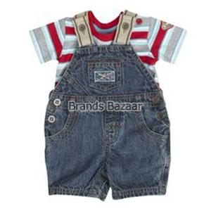 Denim Grey Color Short Dungaree with Strips T-Shirt