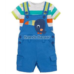 Royal Blue Color Short Dungaree with Strips T-Shirt