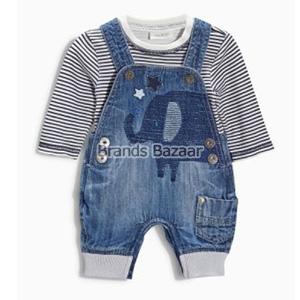 Denim 3/4 Dungaree with Elephant Pattern Stickers 