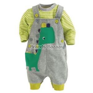 Grey Color Printed Dungaree With Yellow Strips T-Shirt