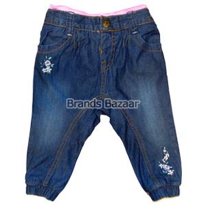 Ribbed waist dark blue shaded Jeans With Flower Pattern 