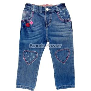 Blue Shaded Jeans With Heart shape patch Pattern