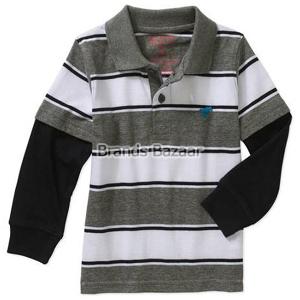 Grey and White Strips Baby Toddler Boy Hangdown Polo Shirt