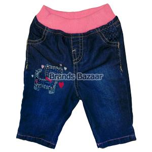 Dark Blue Ribber waist jeans With Embroidery Pattern