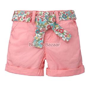 Pink Color Cotton Short with Flower Pattern Belt