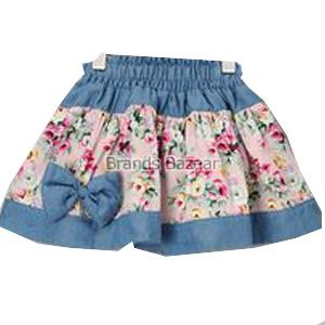 Denim With Flower Pattern Cotton Skirt