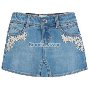 Denim Skirt with Embroidery Pattern on Side Pocket