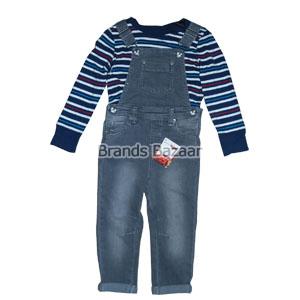 Dark Grey Color Shaded Dungaree With Full Sleeves T-Shirt