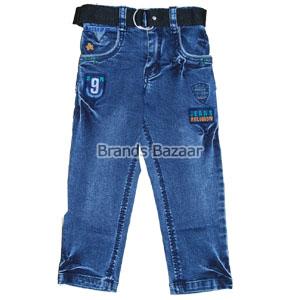 Light blue shaded jeans with sticker patterns