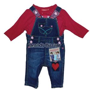 Dark Blue Shaded Dungaree With Red Full Sleeves Top