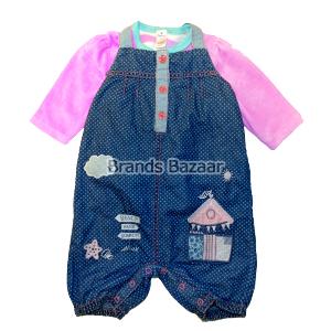 Light Denim Pattern Dungaree With Pink Top
