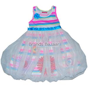 Sleeveless Colorful Frock With Netted and Flower Pattern