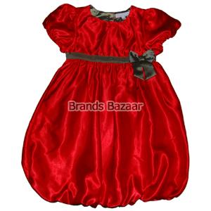 Imported Red Color Sateen Frock  