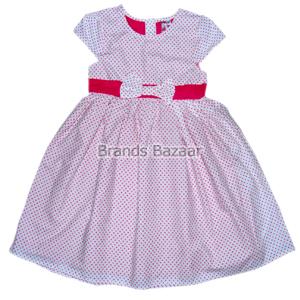 White and Pink Color Frock with Dotted Pattern 
