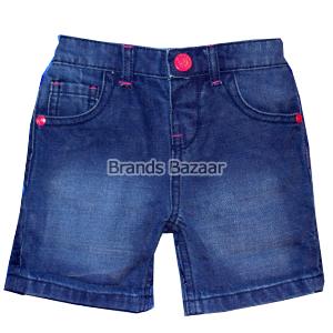 Dark Blue Shaded Short With Pink Button 