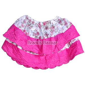 Dark Pink & Printed Flower Skirt