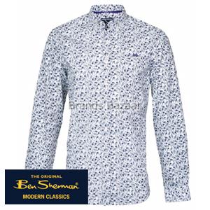 White Shirt With Blue Floral Pattern