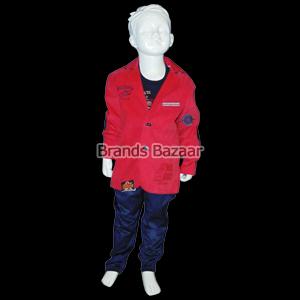 Red Color Blazer and Dark Blue Pant with Inner Sleeves less T-Shirt