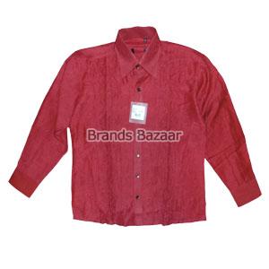 Cotton Red Color  Shirt With Self Pattern