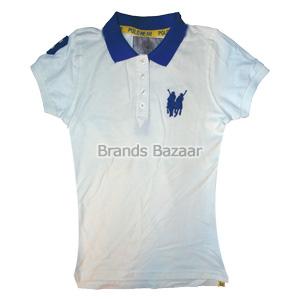 White Yellow Color with Blue Collar  Short Sleeves Casual T-Shirt