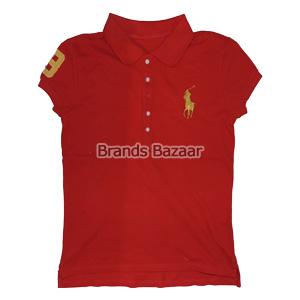 Red Color Short Sleeves Collar T-Shirt
